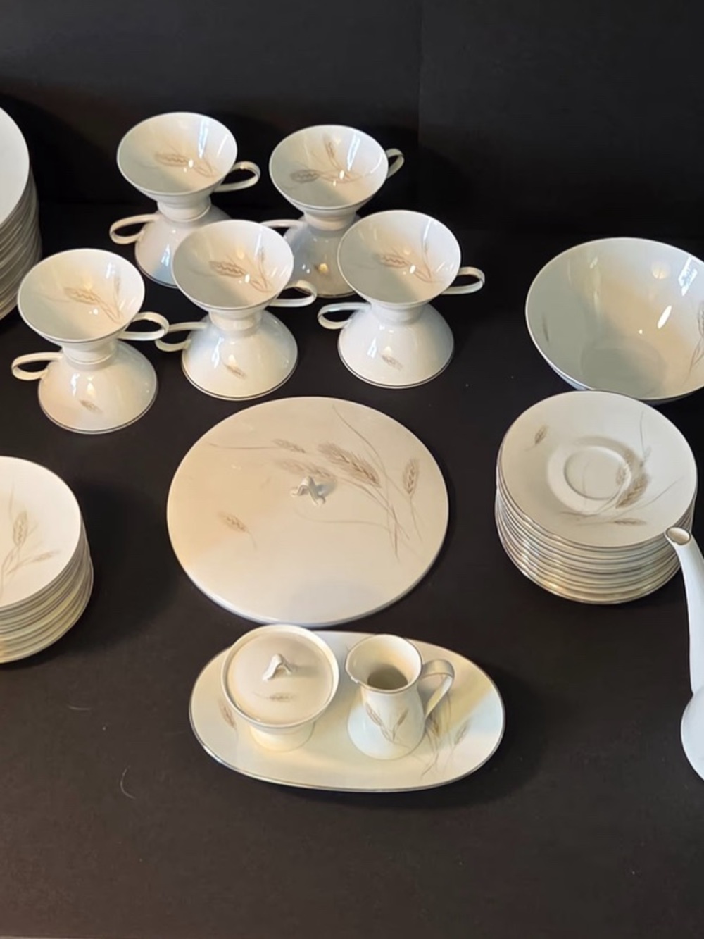 Rosenthal White Porcelain Dinnerware Set with Wheat Motif  90 pc